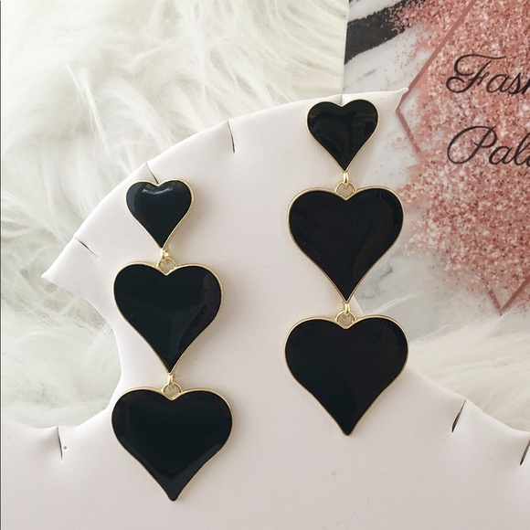 Fashion Palace Jewelry - Black Hearts Dangle Earrings